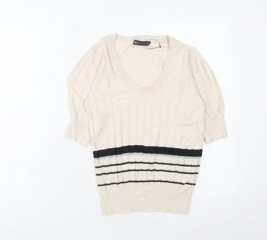 Marks and Spencer Womens Beige Scoop Neck Viscose Pullover Jumper Size 8