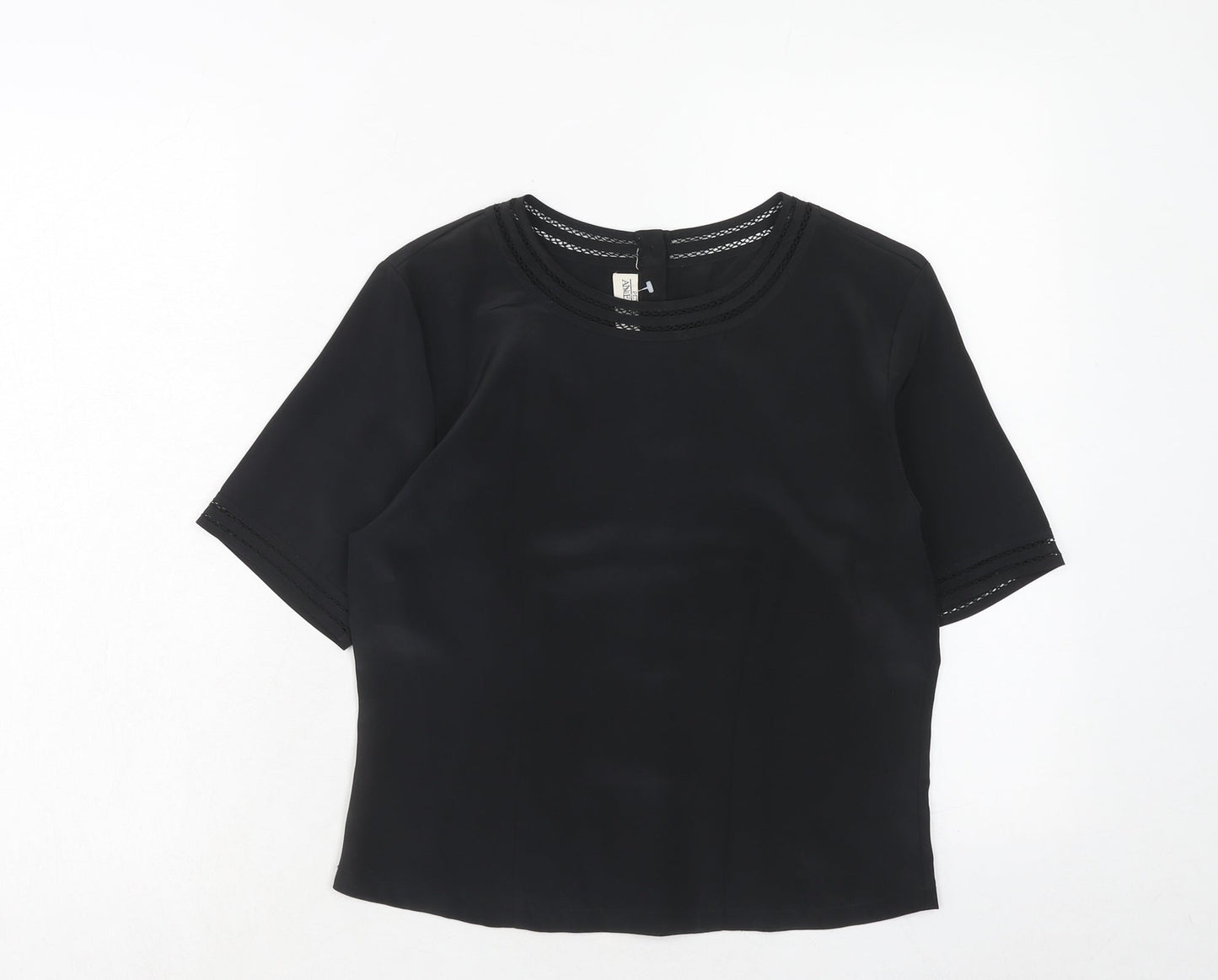Annie Brooks Womens Black Polyester Basic T-Shirt Size 8 Round Neck