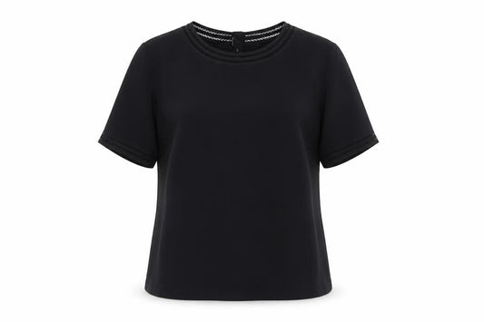 Annie Brooks Womens Black Polyester Basic T-Shirt Size 8 Round Neck