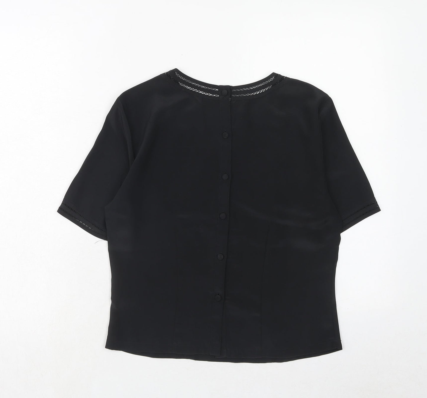 Annie Brooks Womens Black Polyester Basic T-Shirt Size 8 Round Neck