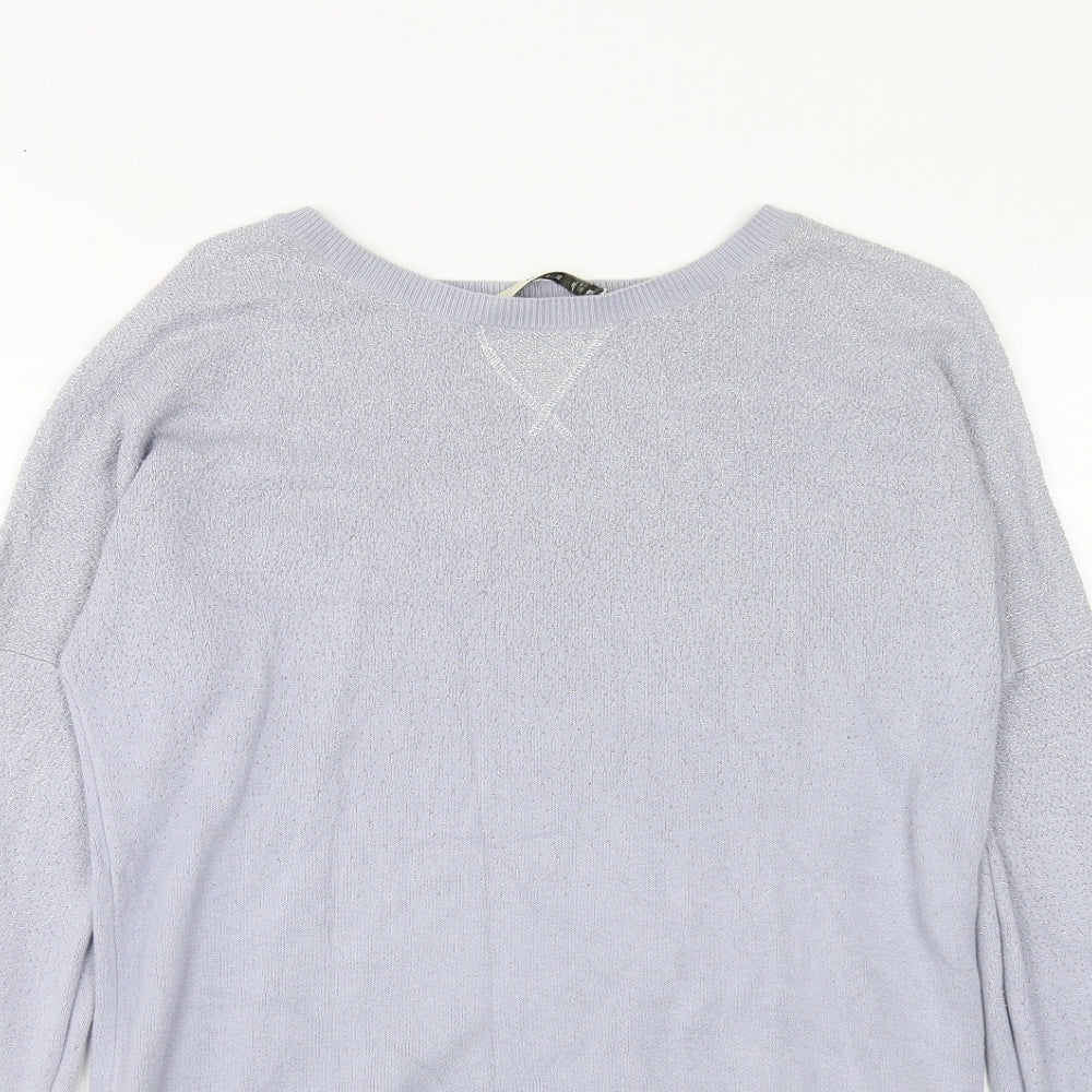 Oasis Womens Purple Round Neck Cotton Pullover Jumper Size S