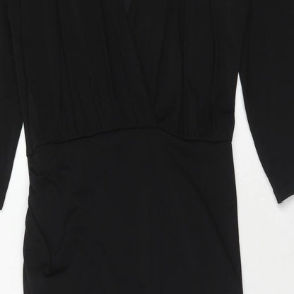 Close-up detail of Missguided women’s black polyester sheath, size UK 10, v-neck pullover