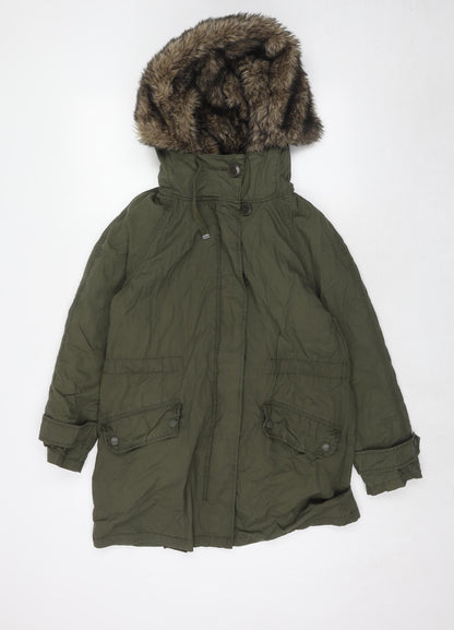 Topshop Womens Green Parka Coat Size 6 Zip