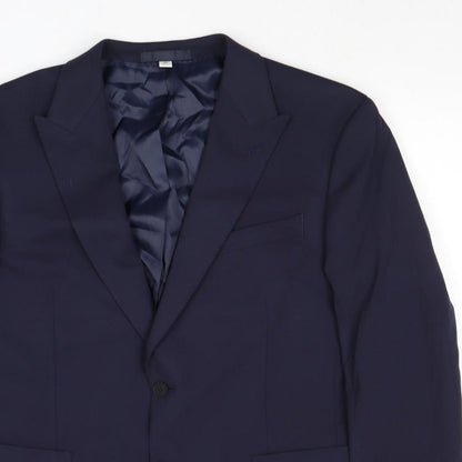 Close-up detail of Autograph men’s blue polyester jacket suit jacket, size 42, regular