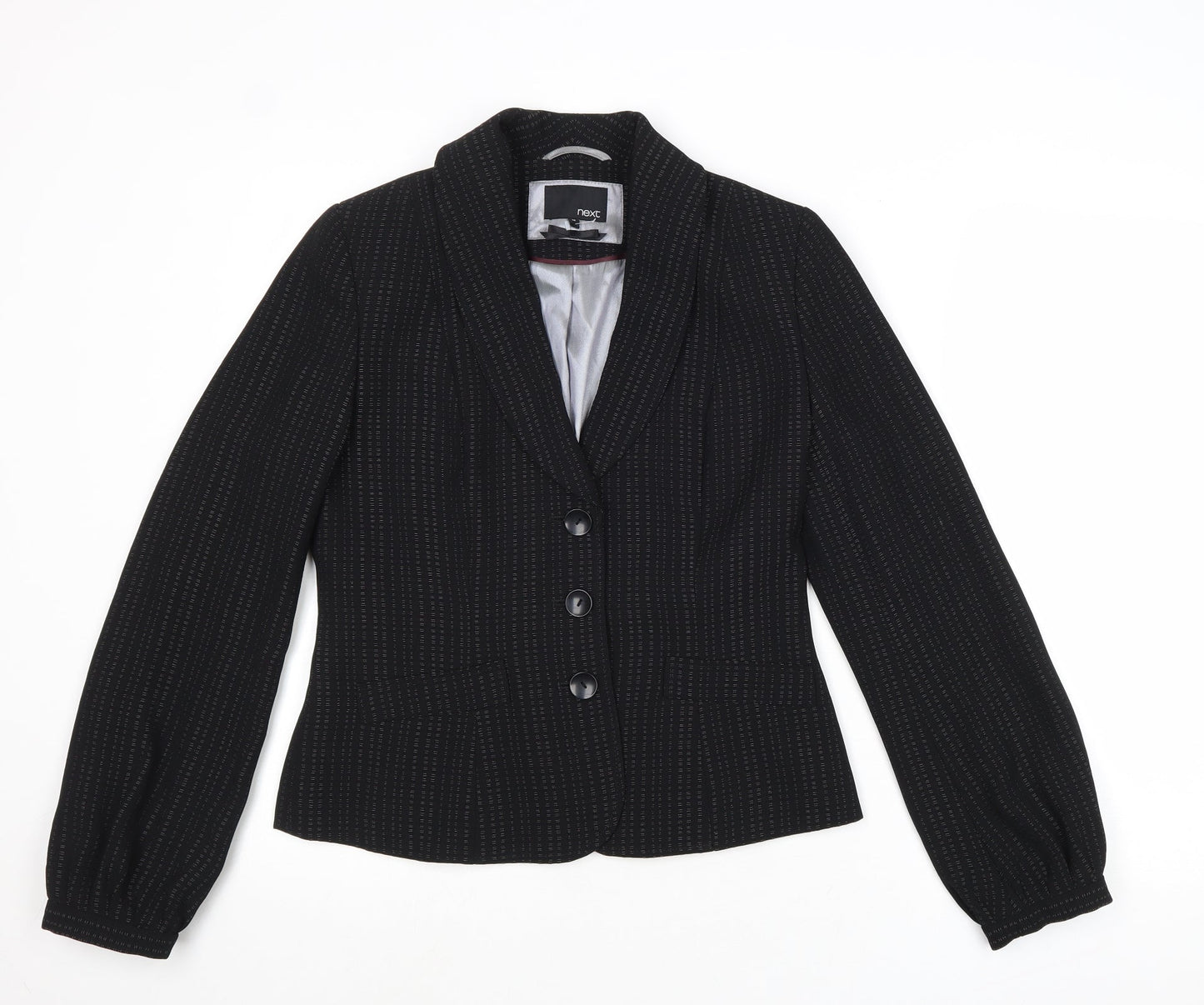 NEXT Womens Black Geometric Jacket Blazer Size 10 Button