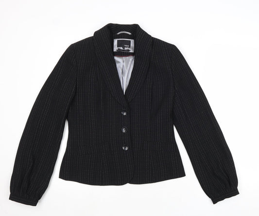 NEXT Womens Black Geometric Jacket Blazer Size 10 Button