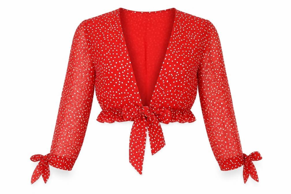 Tiger Mist Womens Red Polka Dot Polyester Basic Blouse Size XS V-Neck - Tie Front