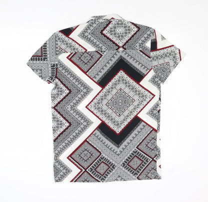 Boohoo Womens Multicoloured Geometric Polyester Basic Button-Up Size S Collared