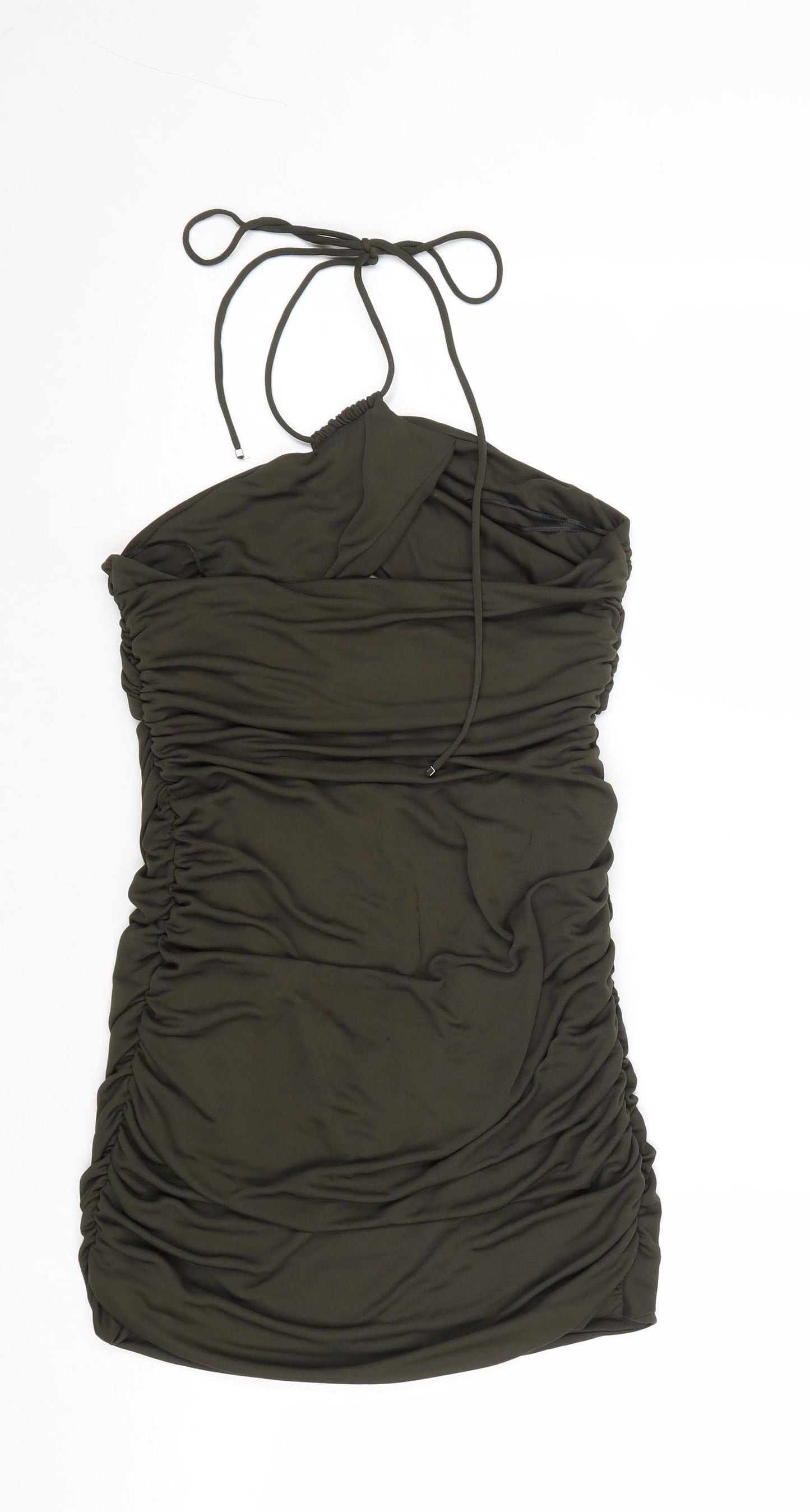 Zara Womens Green Polyester Mini Size M Halter Tie - Ruched