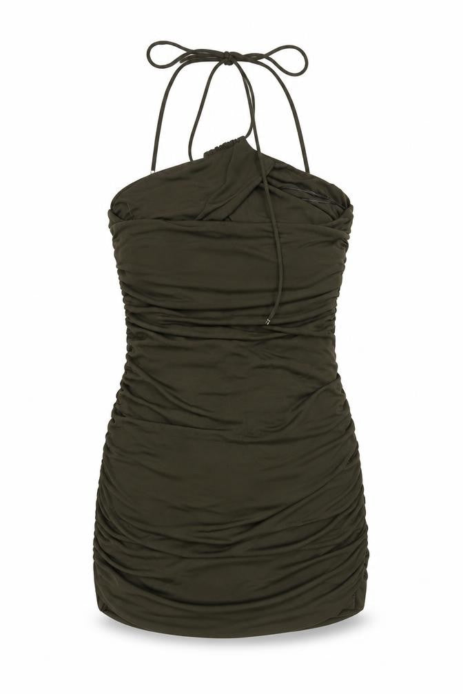 Zara Womens Green Polyester Mini Size M Halter Tie - Ruched