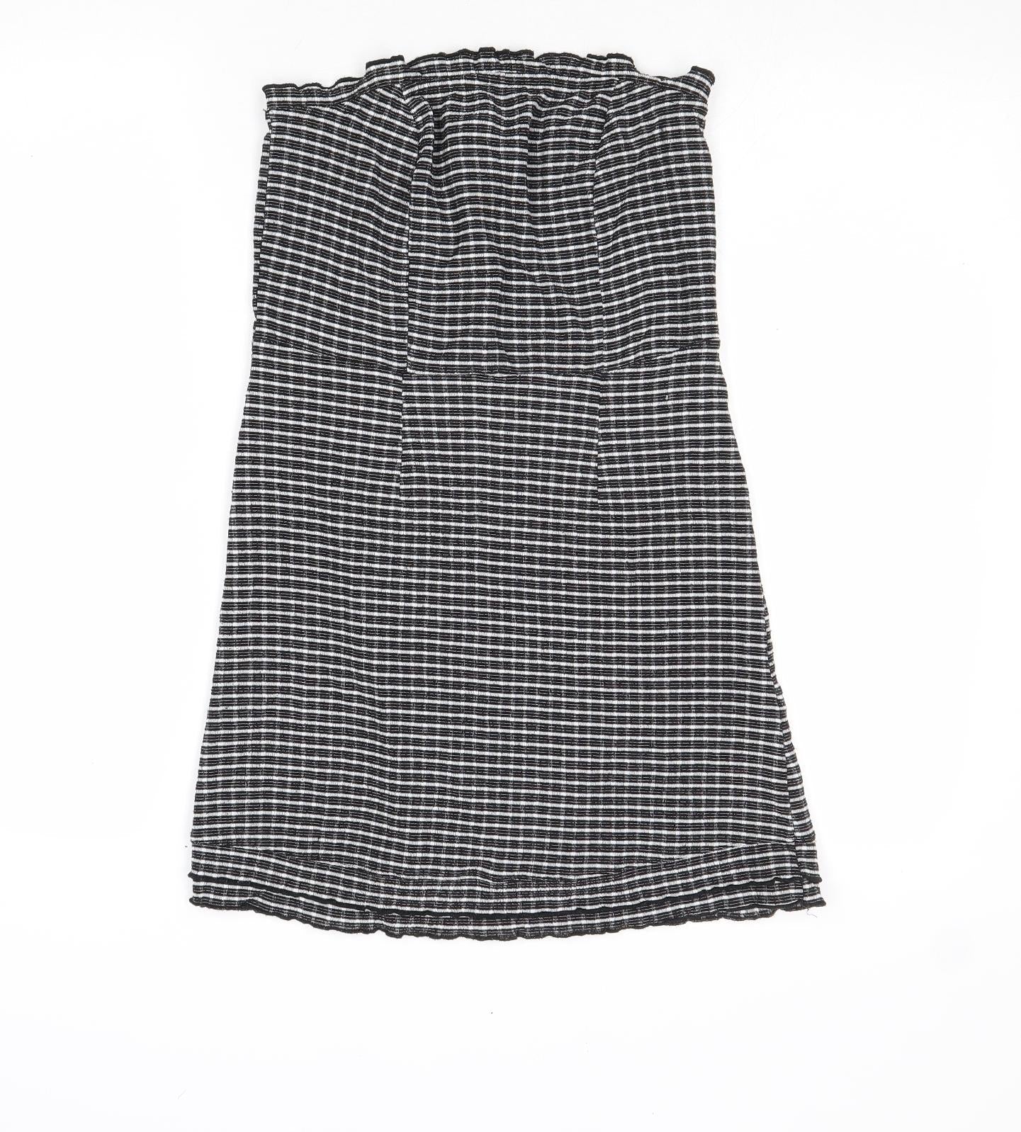Topshop Womens Black Striped Polyester Mini Size 10 Square Neck Zip