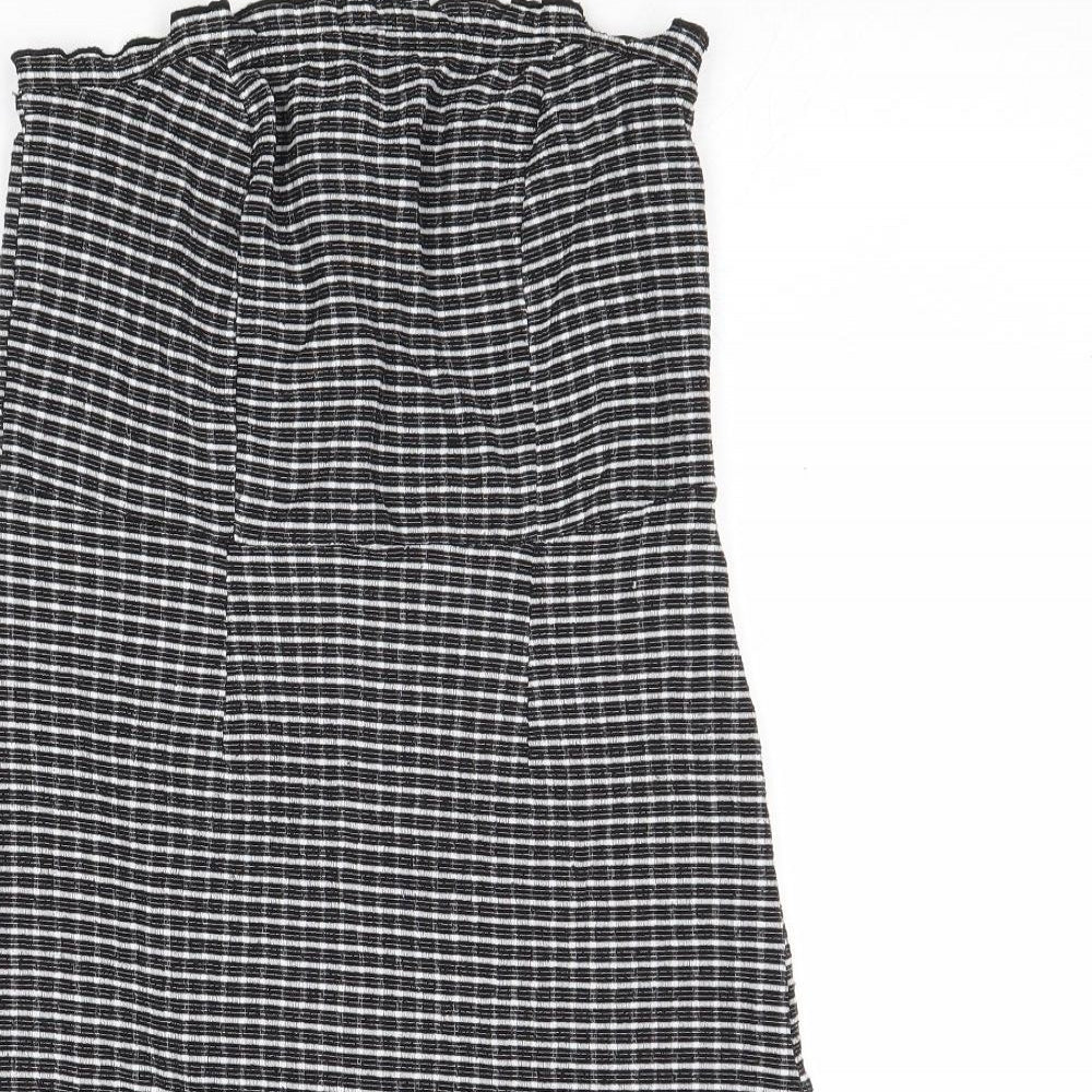 Topshop Womens Black Striped Polyester Mini Size 10 Square Neck Zip
