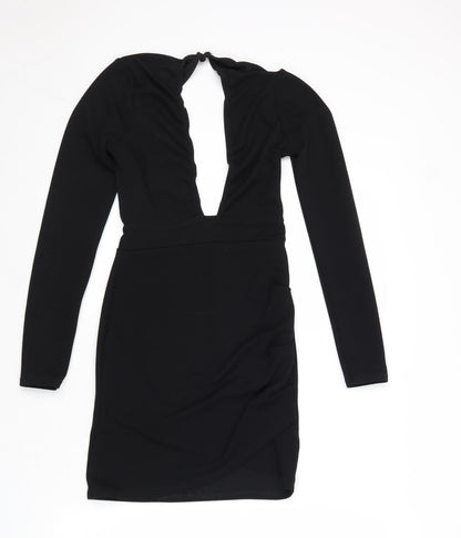 PRETTYLITTLETHING Womens Black Polyester Mini Size 8 V-Neck Button