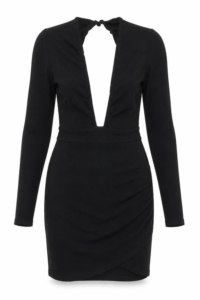 PRETTYLITTLETHING Womens Black Polyester Mini Size 8 V-Neck Button