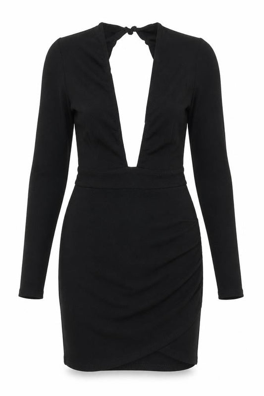 PRETTYLITTLETHING Womens Black Polyester Mini Size 8 V-Neck Button