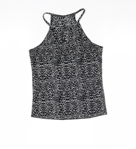 NEXT Womens Black Geometric Polyester Basic Tank Size 8 Round Neck