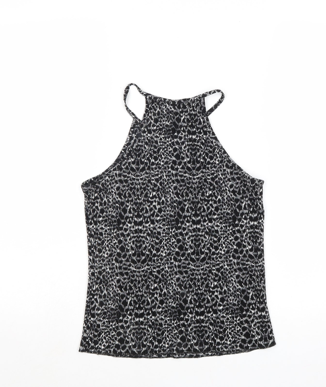 NEXT Womens Black Geometric Polyester Basic Tank Size 8 Round Neck