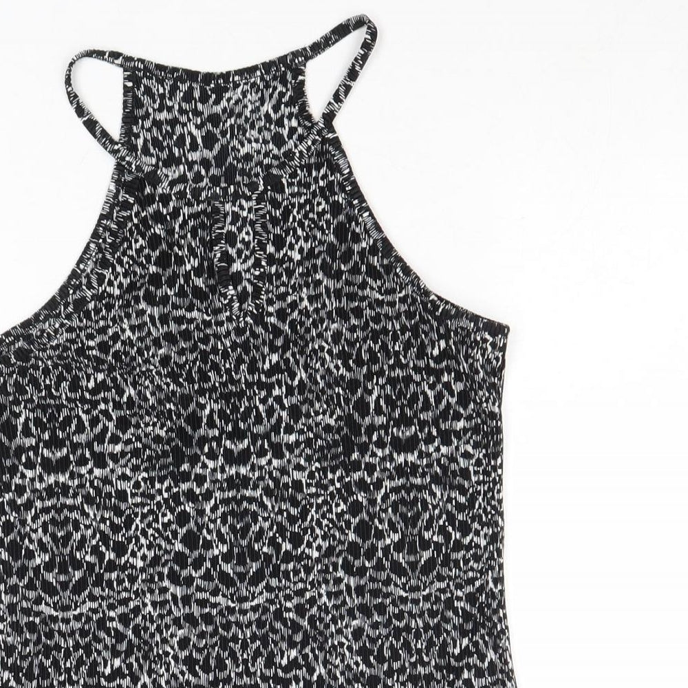 NEXT Womens Black Geometric Polyester Basic Tank Size 8 Round Neck