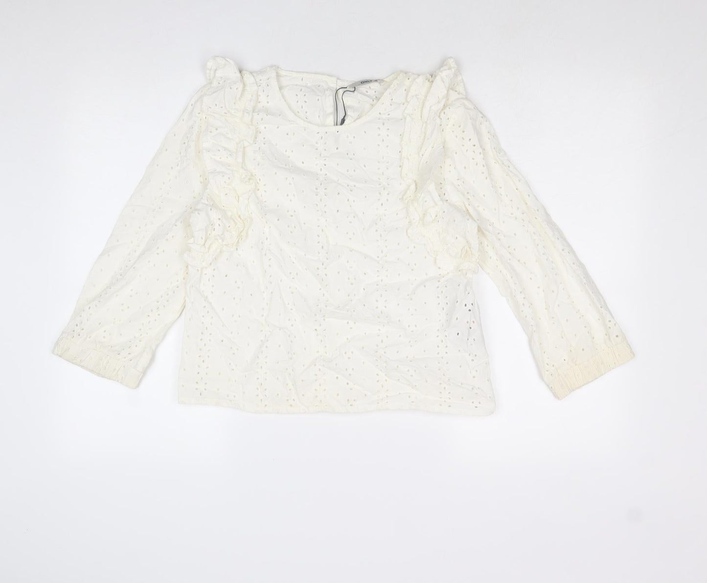 Only Womens Ivory Cotton Basic Blouse Size 8 Round Neck