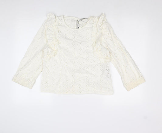 Only Womens Ivory Cotton Basic Blouse Size 8 Round Neck