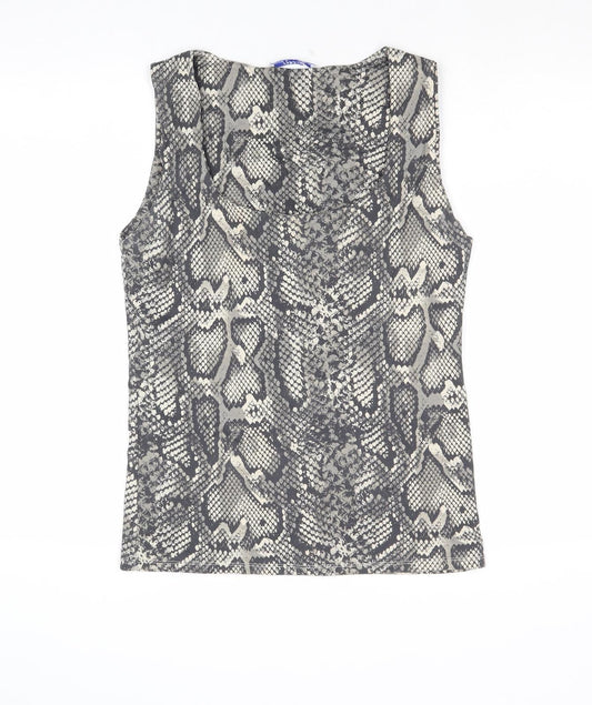 Zara Womens Grey Animal Print Polyester Basic Tank Size L Round Neck - Snakeskin Pattern