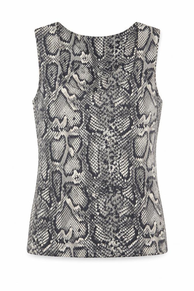 Zara Womens Grey Animal Print Polyester Basic Tank Size L Round Neck - Snakeskin Pattern