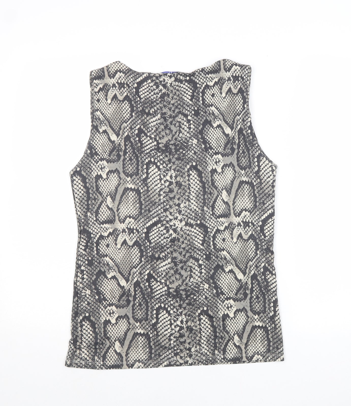 Zara Womens Grey Animal Print Polyester Basic Tank Size L Round Neck - Snakeskin Pattern