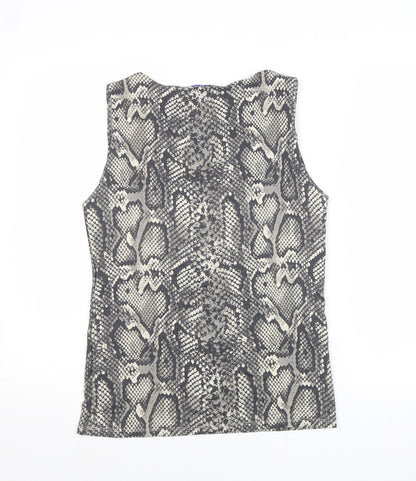 Zara Womens Grey Animal Print Polyester Basic Tank Size L Round Neck - Snakeskin Pattern