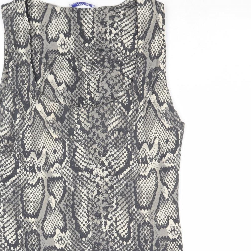 Zara Womens Grey Animal Print Polyester Basic Tank Size L Round Neck - Snakeskin Pattern