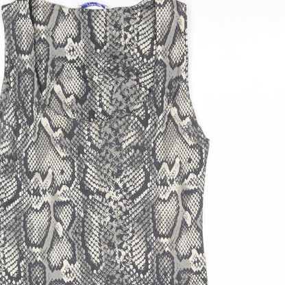Zara Womens Grey Animal Print Polyester Basic Tank Size L Round Neck - Snakeskin Pattern
