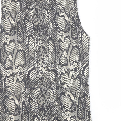 Zara Womens Grey Animal Print Polyester Basic Tank Size L Round Neck - Snakeskin Pattern