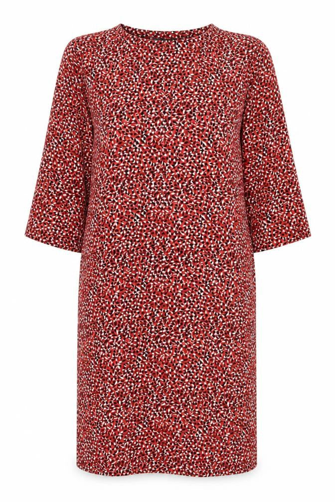 Marks & Spencer Womens Red Geometric Polyester Shift Size 10 Round Neck Pullover