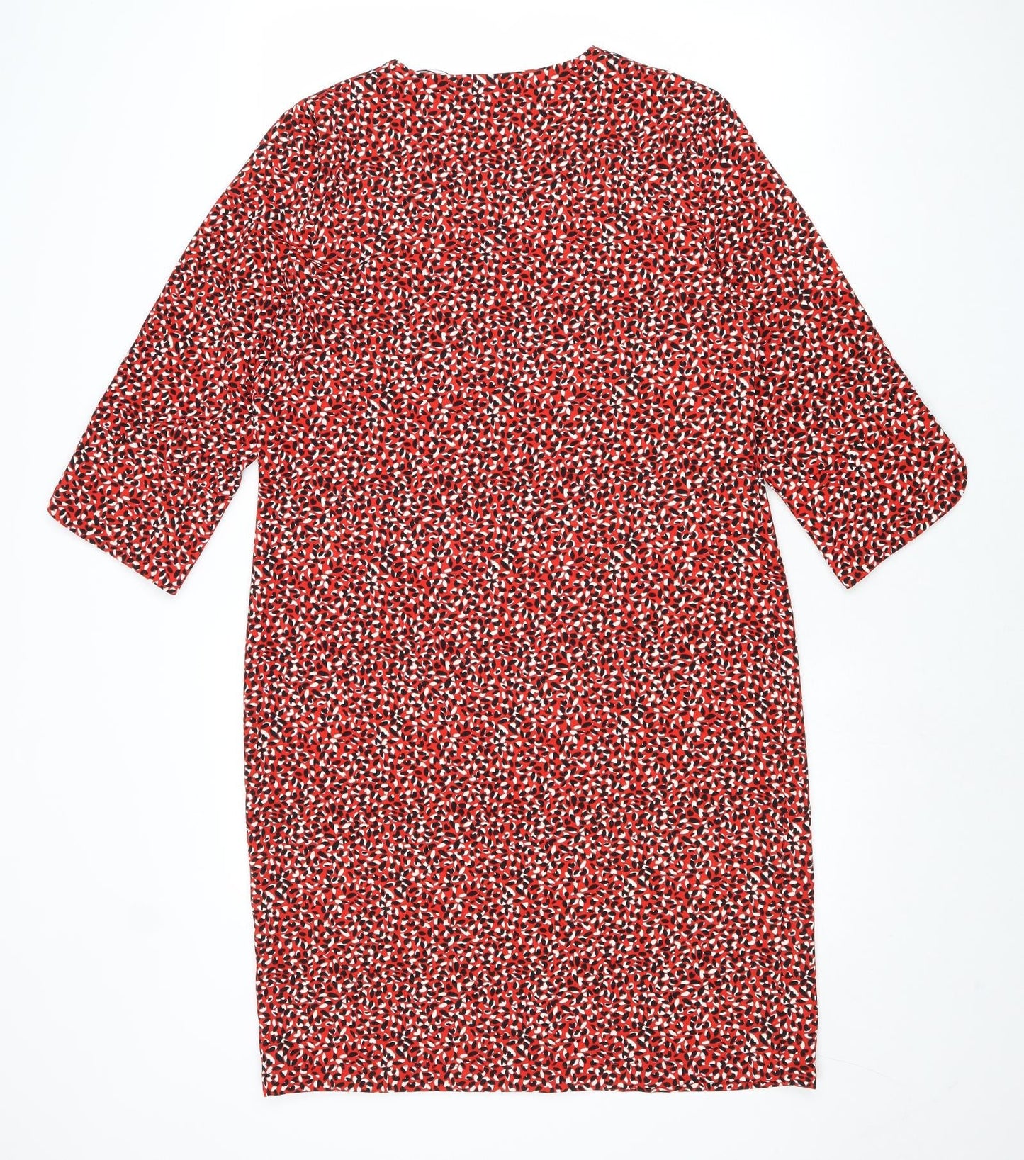 Marks and Spencer Womens Red Geometric Polyester Shift Size 10 Round Neck Pullover