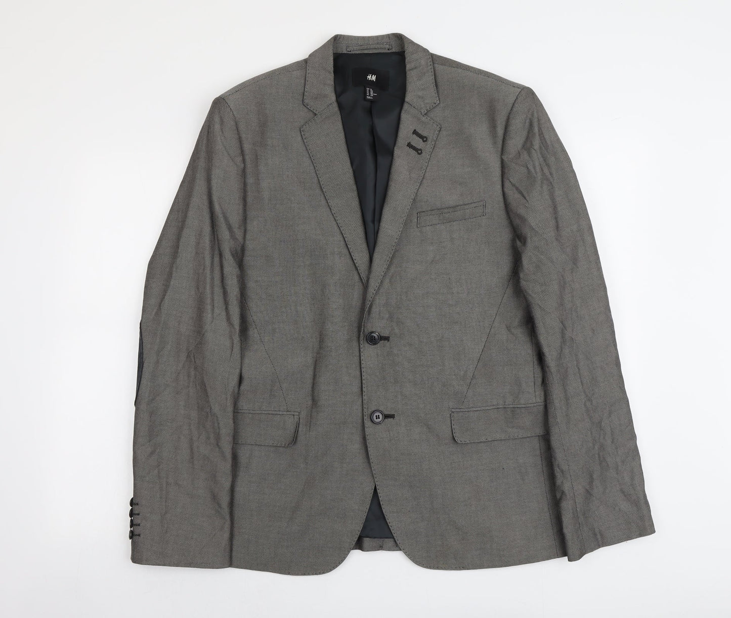 H&M Mens Grey Geometric Cotton Jacket Suit Jacket Size L Regular