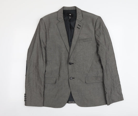H&M Mens Grey Geometric Cotton Jacket Suit Jacket Size L Regular