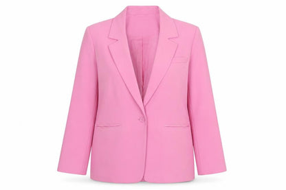 Front view of Only women’s pink polyester jacket suit jacket, size UK 12