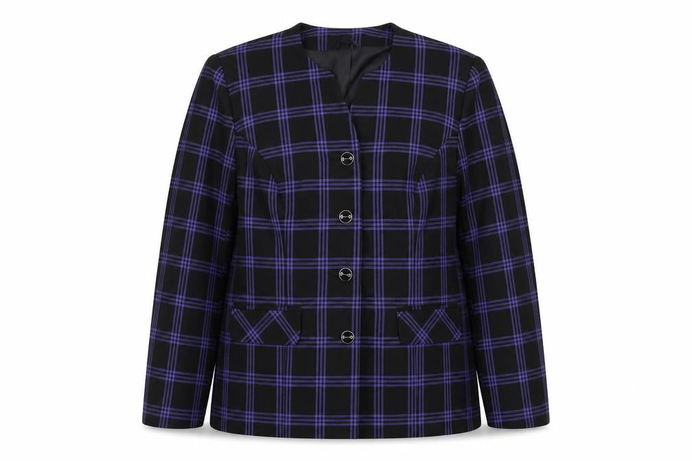 Hamells Womens Blue Plaid Polyester Jacket Blazer Size 16