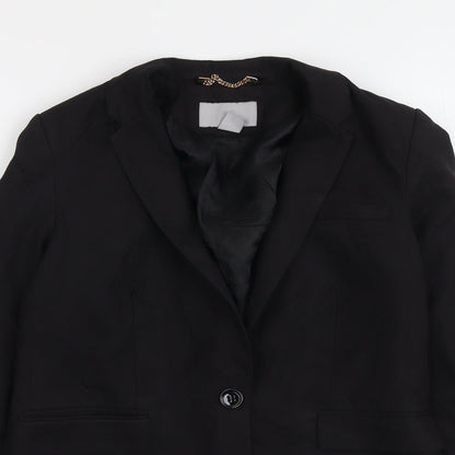 H&M Womens Black Polyester Jacket Suit Jacket Size 8