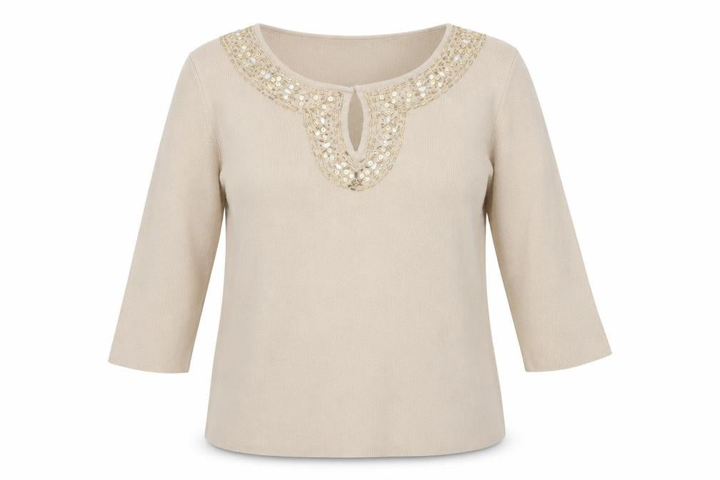 Gray & Osbourn Womens Beige Scoop Neck Viscose Pullover Jumper Size 14