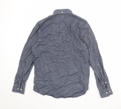 H&M Mens Blue Polka Dot Cotton Button-Up Size S Collared Button