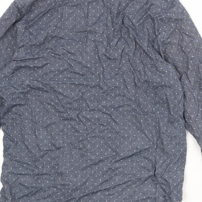 H&M Mens Blue Polka Dot Cotton Button-Up Size S Collared Button