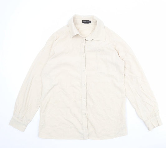 PRETTYLITTLETHING Womens Beige Polyester Basic Button-Up Size 12 Collared
