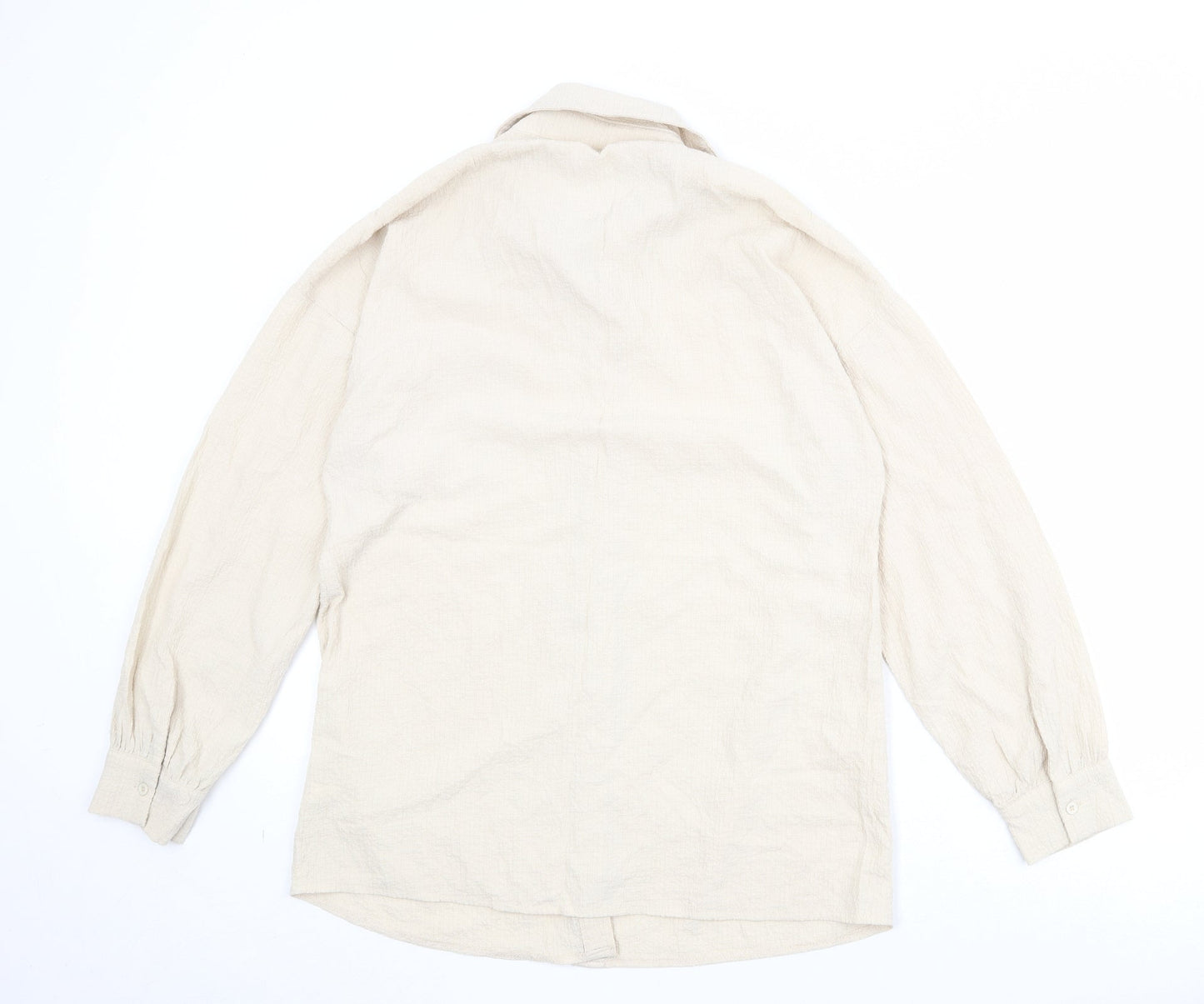 PRETTYLITTLETHING Womens Beige Polyester Basic Button-Up Size 12 Collared
