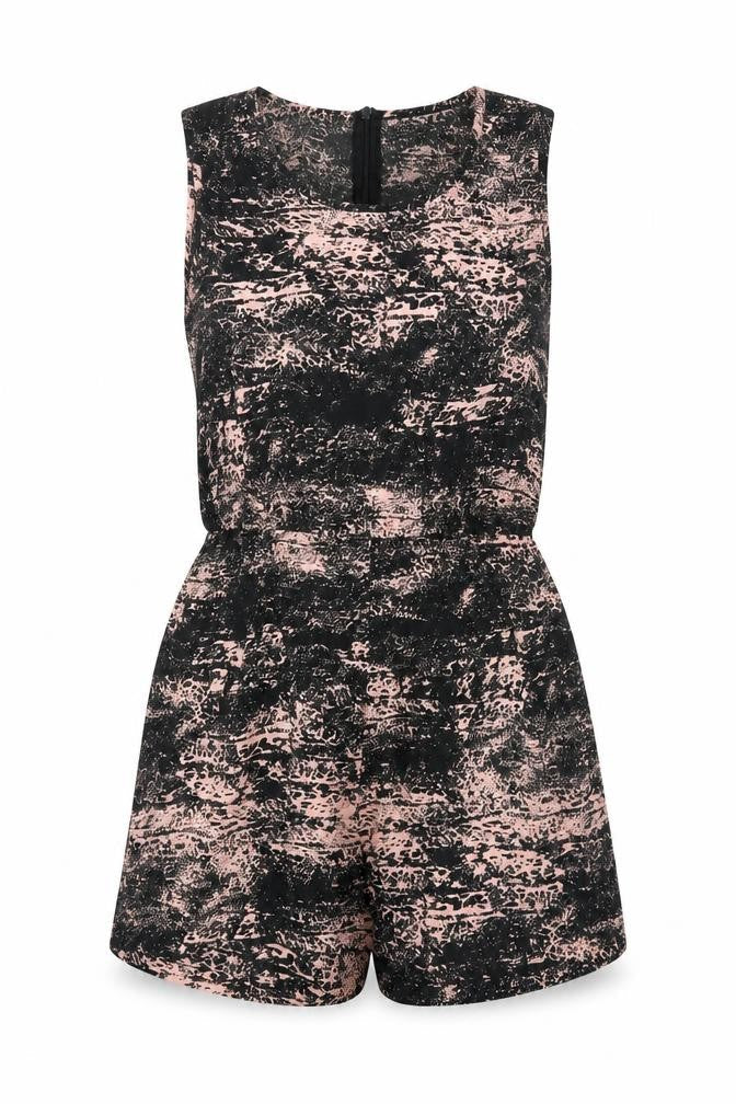 Boohoo Womens Black Geometric Polyester Playsuit One-Piece Size 10 Zip