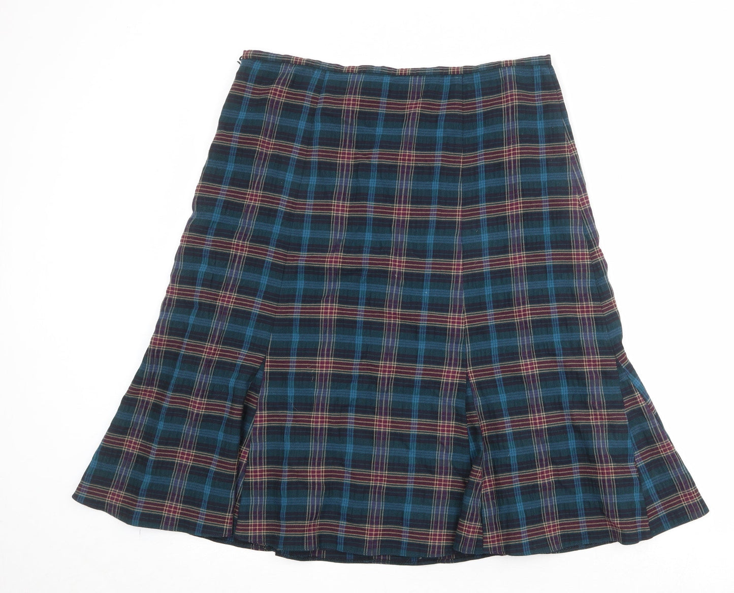 EAST Womens Multicoloured Plaid Polyester Swing Skirt Size 34 in Zip