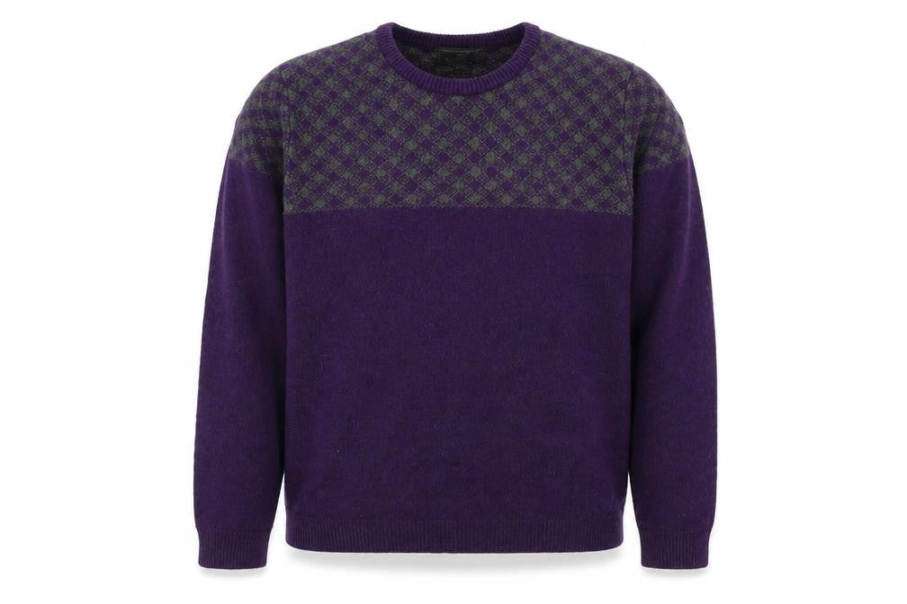 Marks & Spencer Mens Purple Round Neck Geometric Acrylic Pullover Jumper Size L Long Sleeve