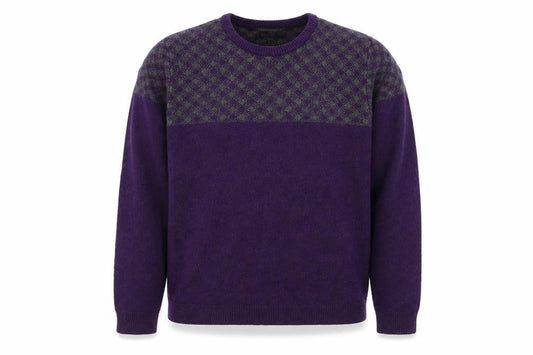 Marks & Spencer Mens Purple Round Neck Geometric Acrylic Pullover Jumper Size L Long Sleeve
