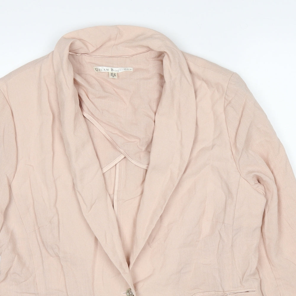 Uttam Boutique Womens Beige Jacket Blazer Size 12 Button