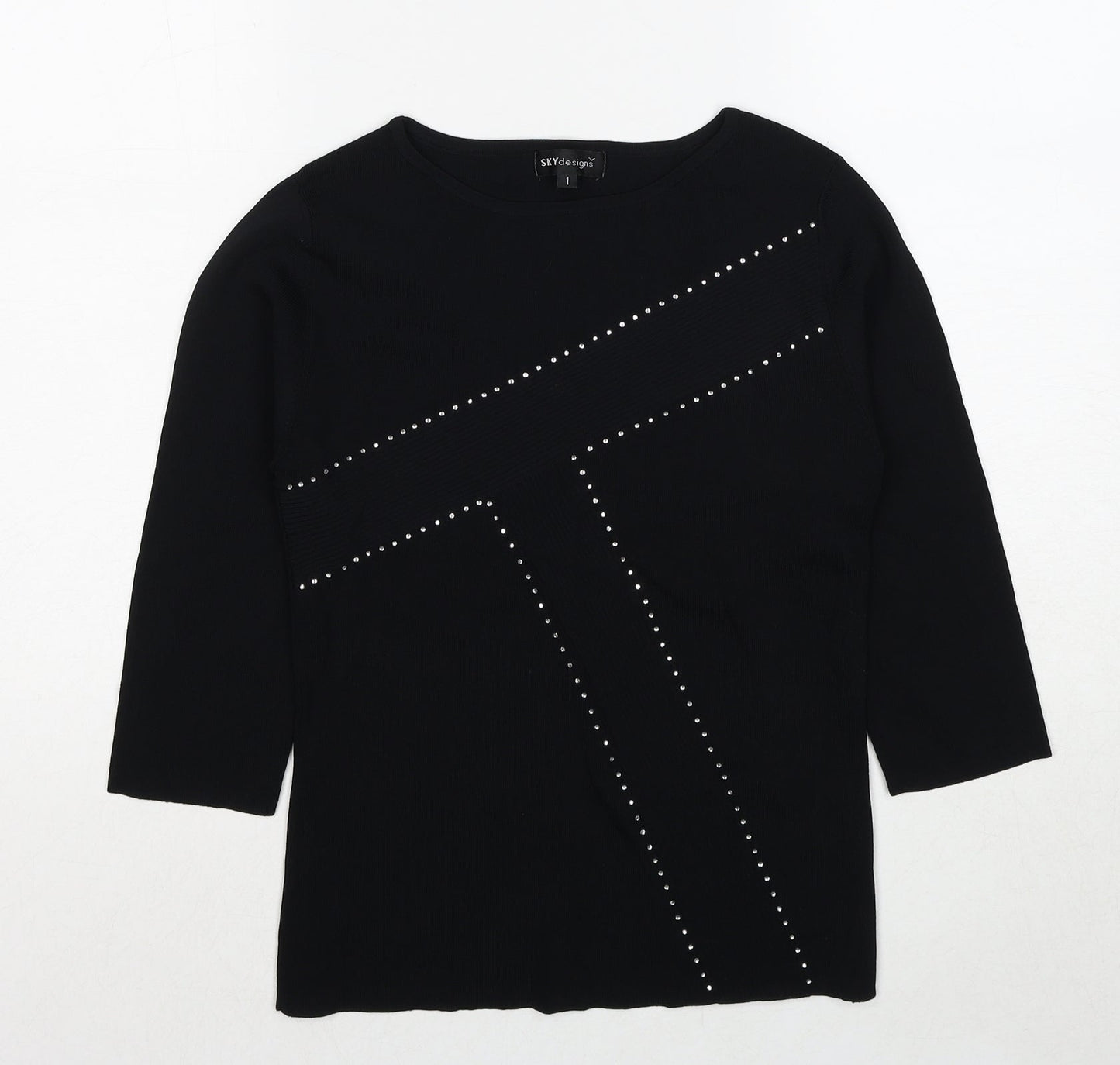 Sky Design Womens Black Round Neck Nylon Pullover Jumper Size S - Label size 1
