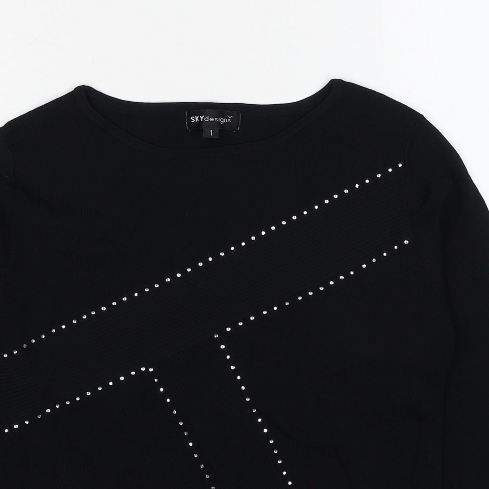 Sky Design Womens Black Round Neck Nylon Pullover Jumper Size S - Label size 1